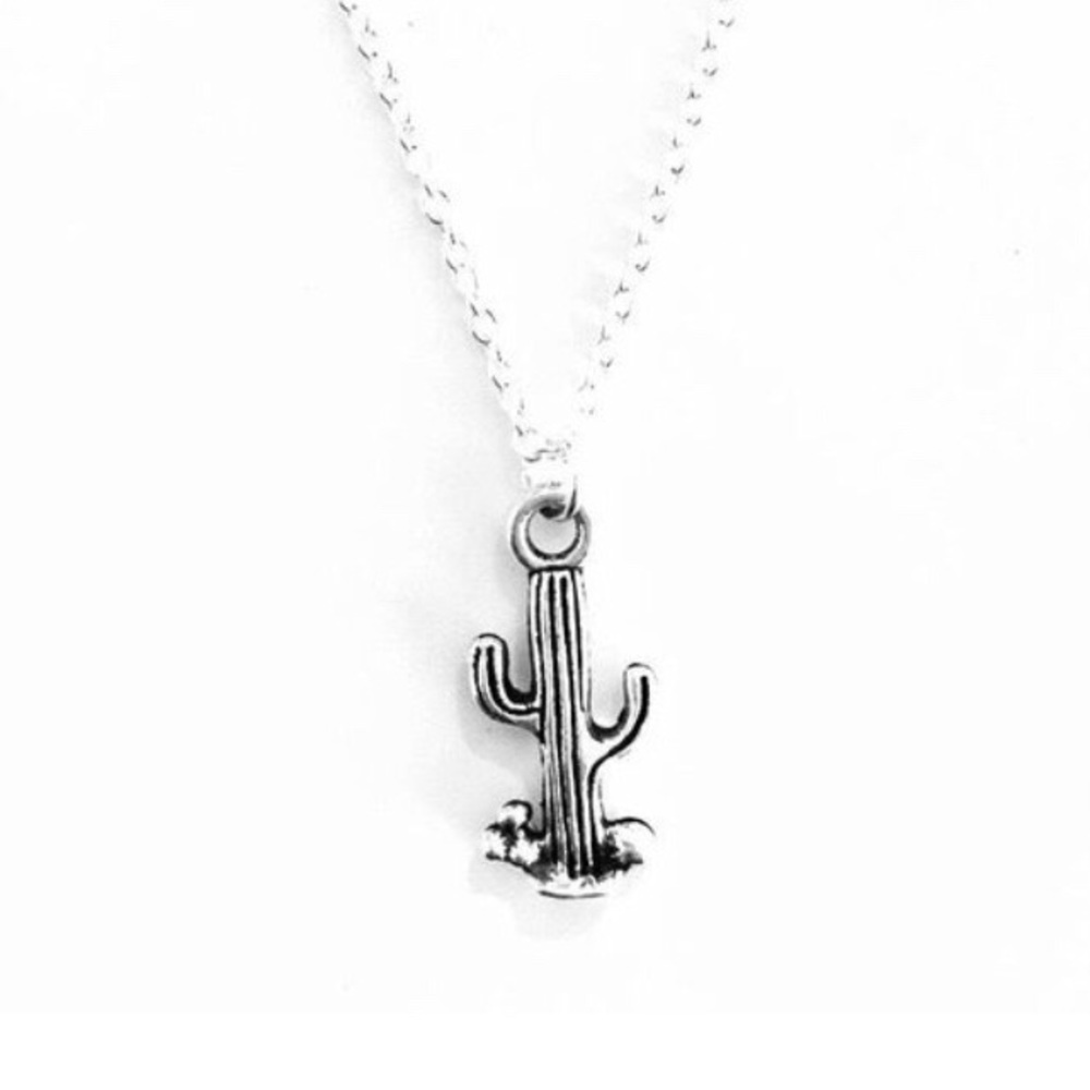 Silver Cactus Pendant Necklace 18” Sterling Chain